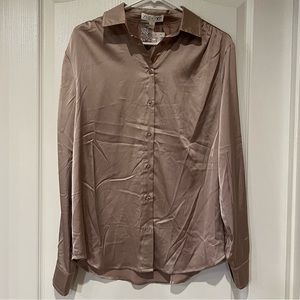 She + Sky stain silk button up down blouse